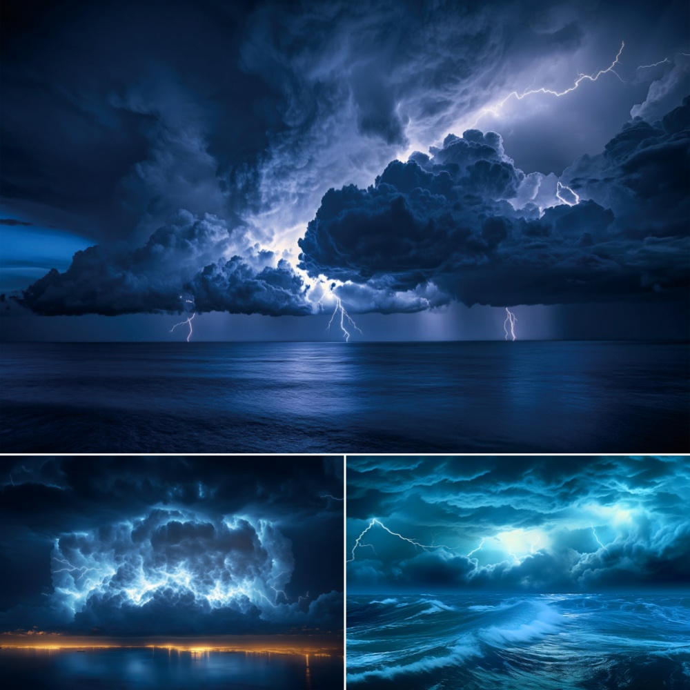 Photography Lightning - Sea Storm Sky Lightning Backdrop Blue