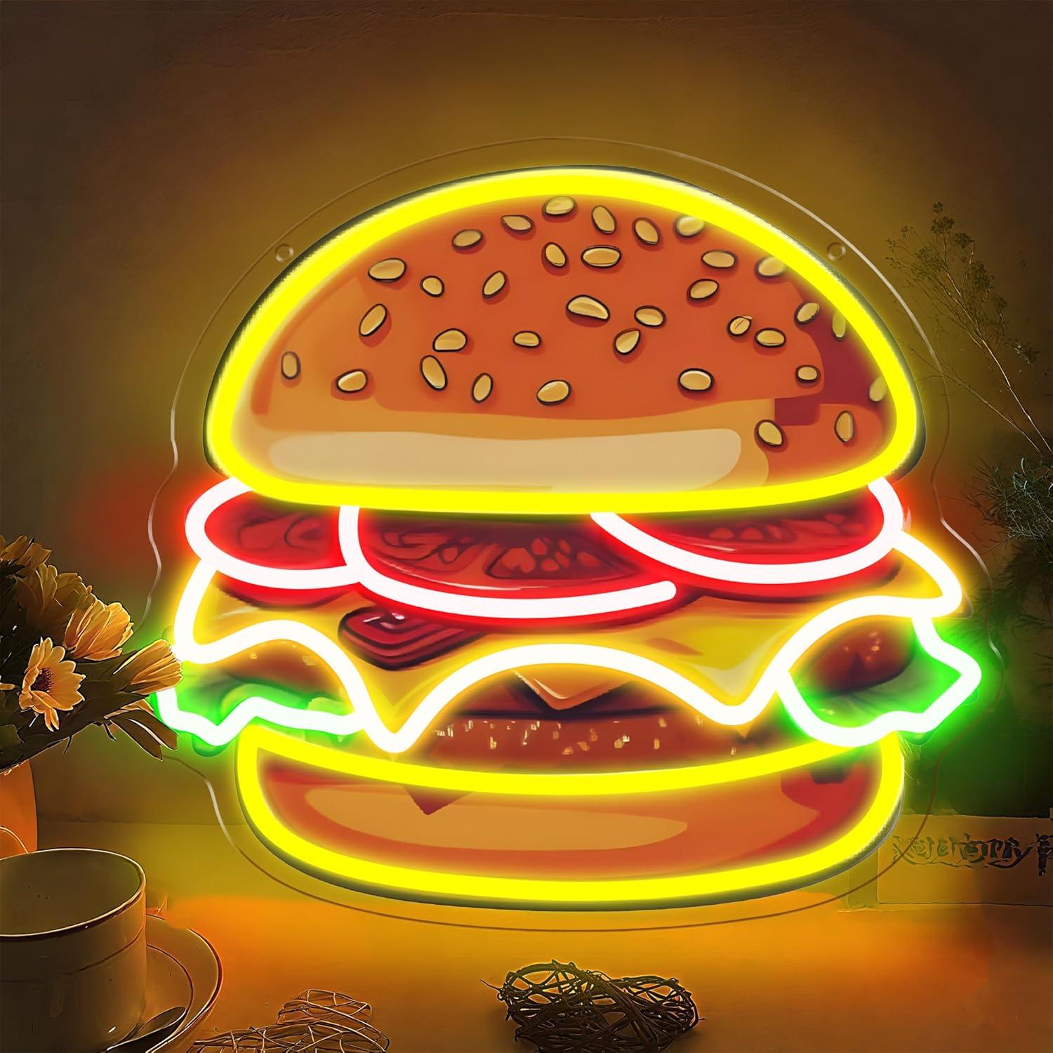 Photography Lighting For Food - Burger Neon Sign LED Hamburger Wall