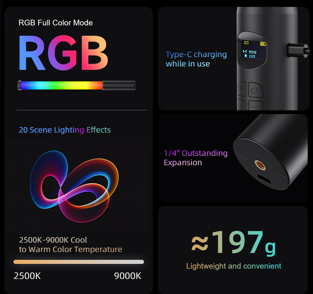 LUXCEO P300 RGB Tube 5W 380LM  - Photography Lighting Youtube 评论和价格