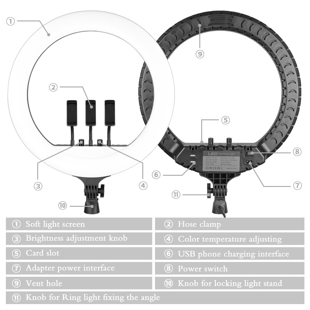 SH 18 Inch Knob Ring Light LED - Photography Lighting Youtube 评论和价格