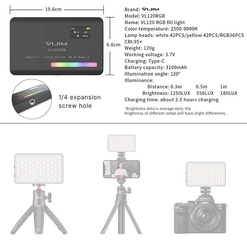 2026 New120 RGB Pocket Fill Li - Photography Lighting Handheld 评论和价格