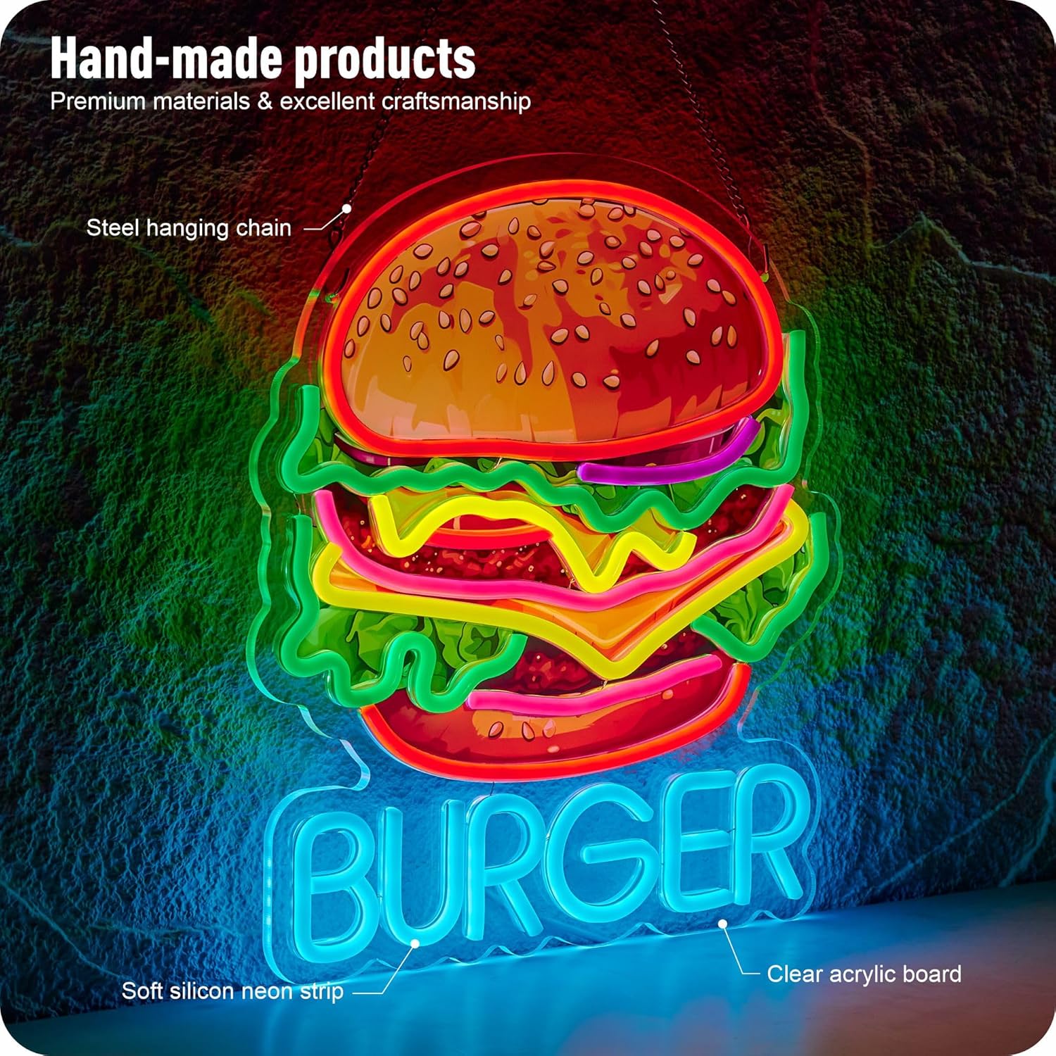 Burger Neon Sign Business Art  - Photography Lighting For Food 评论和价格