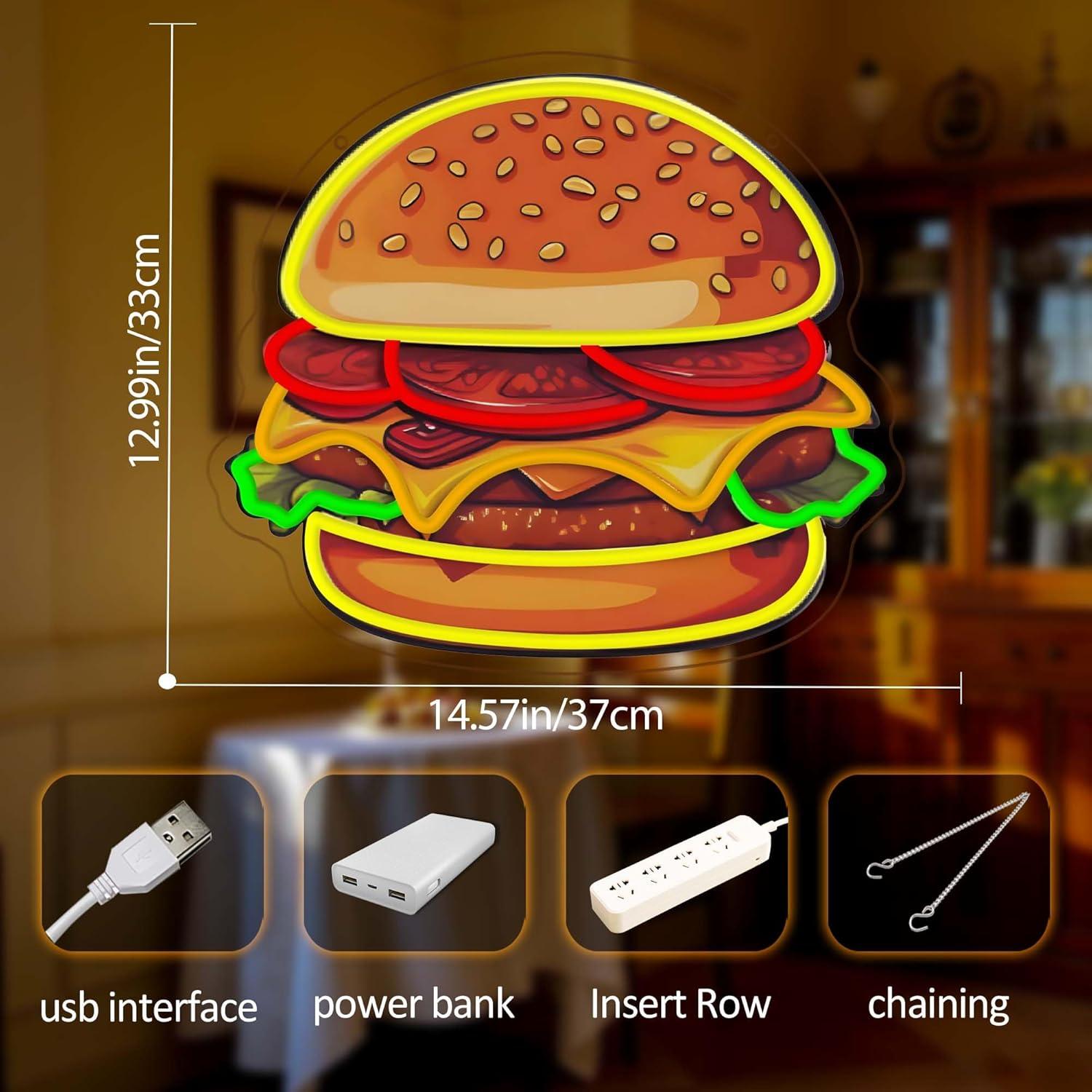 Burger Neon Sign LED Hamburger - Photography Lighting For Food 评论和价格