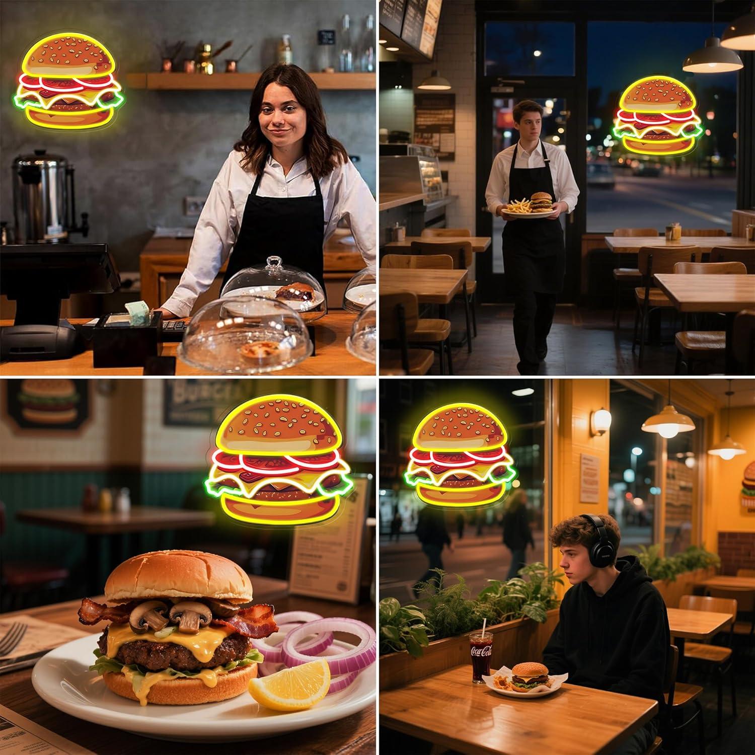 Burger Neon Sign LED Hamburger - Photography Lighting For Food 评论和价格